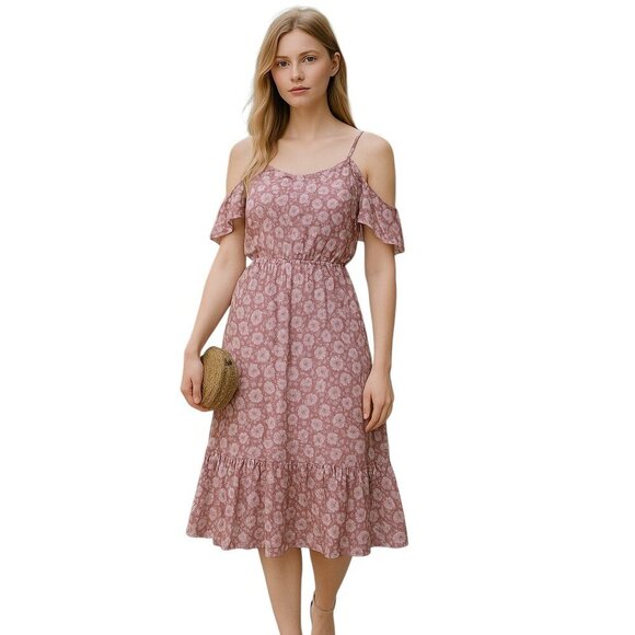 Rebecca Minkoff Floral Buffy Midi Pink Dress XS NWT - Picture 1 of 9